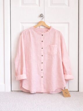 100% Linen Sakura Pink Blouse - Brand New with Tags